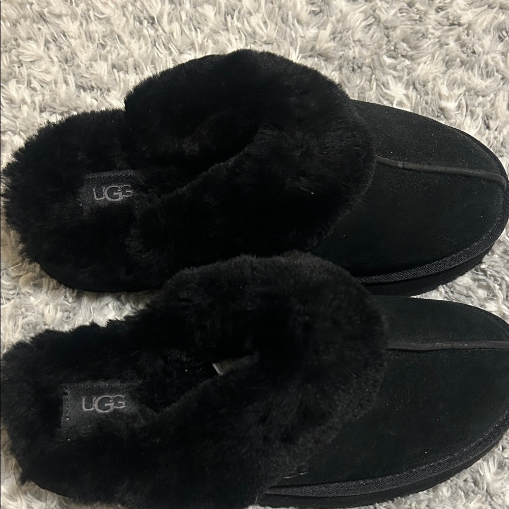 UGG Black Plush Slippers